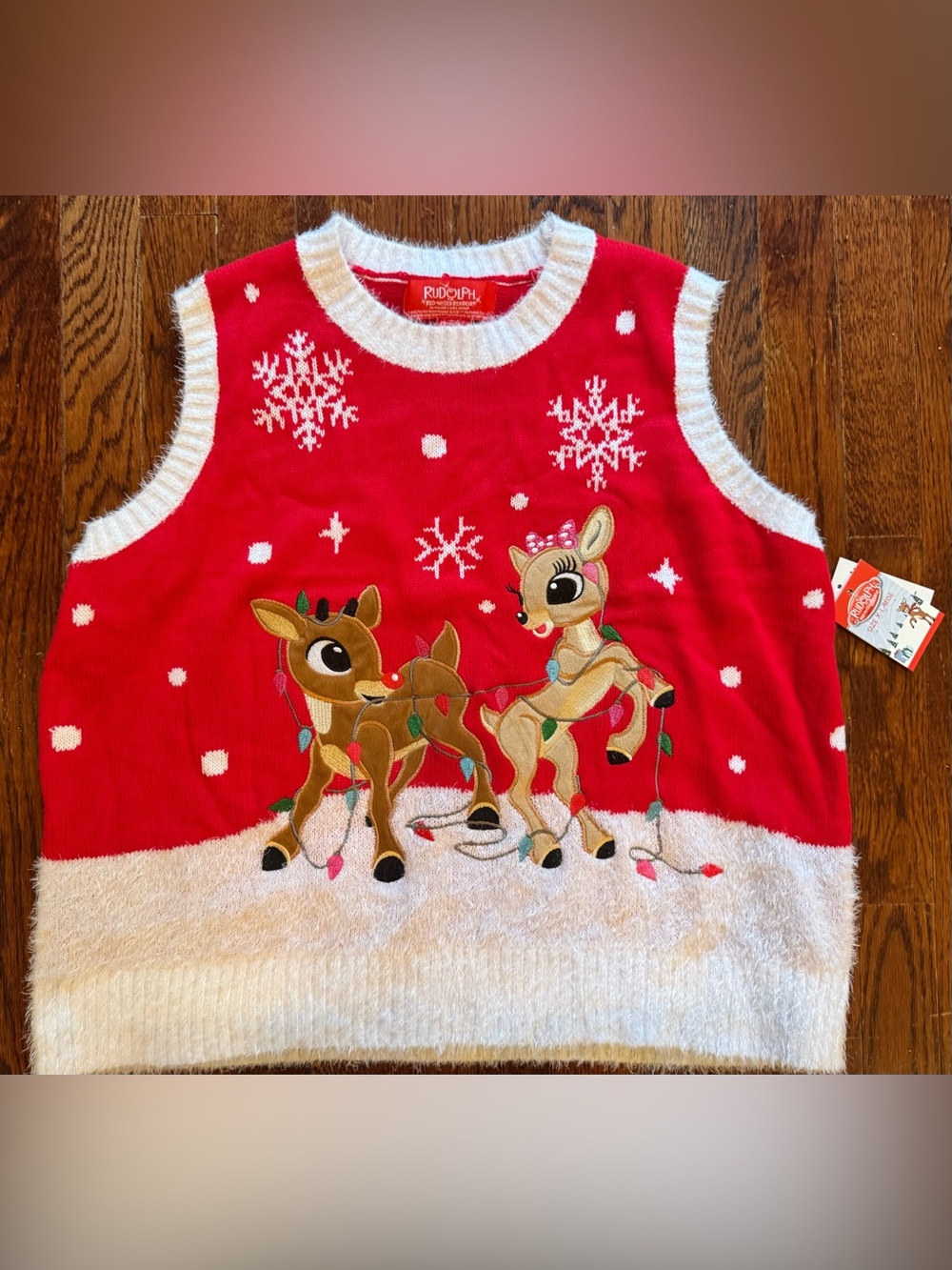 NWT Rudolph the Red Nosed Reindeer Ugly Christmas Sweater Vest XL Kitsch Holiday